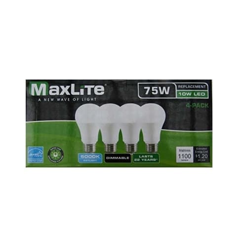 10W LED A19 Bulb, 75W Inc Retrofit, Dim, E26, 1100 lm, 2700K