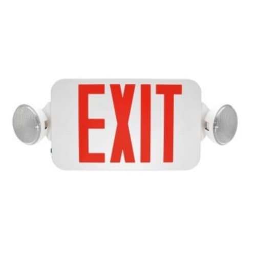 4W LED Emergency Exit Light, Two-Head, Red Lettering, 120V-277V