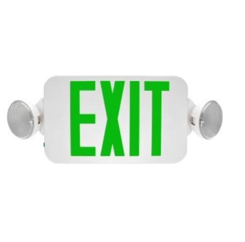 3W LED Emergency Exit Light, Two-Head, Green Lettering, 120V-277V