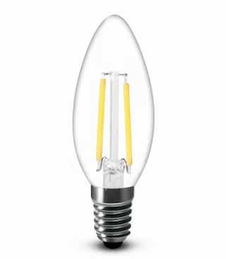 4W LED Candelabra Filament Glass Bulb, Dimmable, 2700K, 330 Lumens