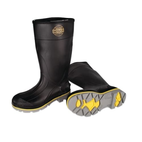 Honeywell Rubber Knee High Boots, Size 10, Black/Yellow/Gray