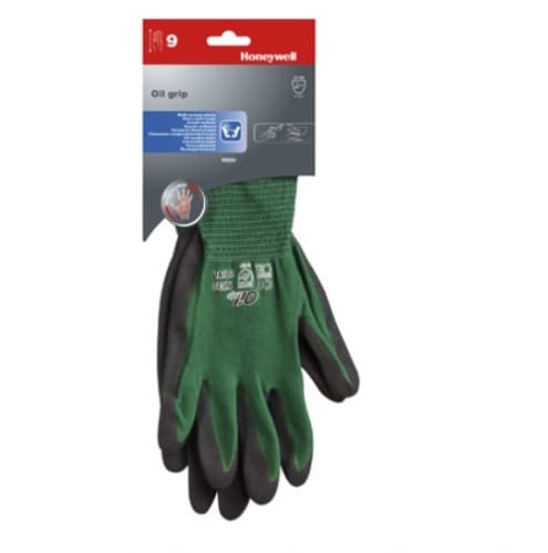 Oil Grip Coated Gloves, Size 10, Black & Green
