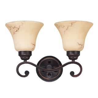 2-Light Wall Mounted Vanity Fixture, Copper Espresso, Honey Marble Glass