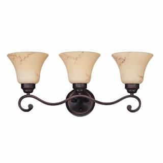 3-Light Wall Mounted Vanity Fixture, Copper Espresso, Honey Marble Glass