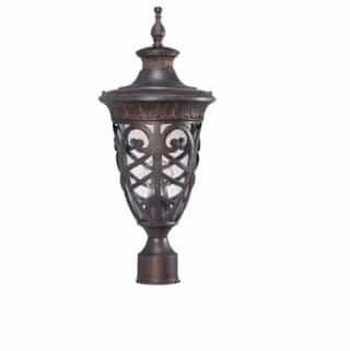 100W Aston Post Lantern, Medium, Clear Seeded Glass, Dark Plum Bronze
