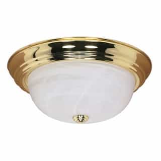 15" Flush Mount Ceiling Light Fixture, Polished Brass, Alabaster Glass