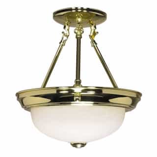 Nuvo 11" Semi-Flush Mount Ceiling Light Fixture, Polished Brass, Alabaster Glass
