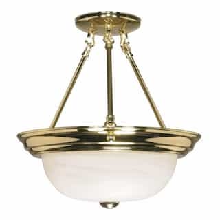 13" Semi-Flush Mount Ceiling Light Fixture, Polished Brass, Alabaster Glass