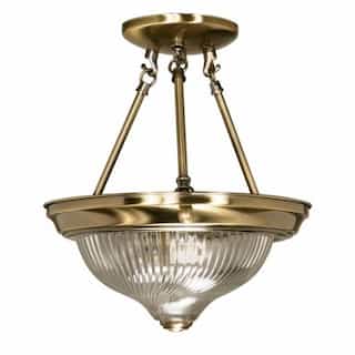 2-Light 11" Semi-Flush Mount Ceiling Light Fixture, Antique Brass