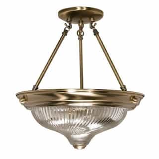 2-Light 13" Semi-Flush Mount Ceiling Light Fixture, Antique Brass