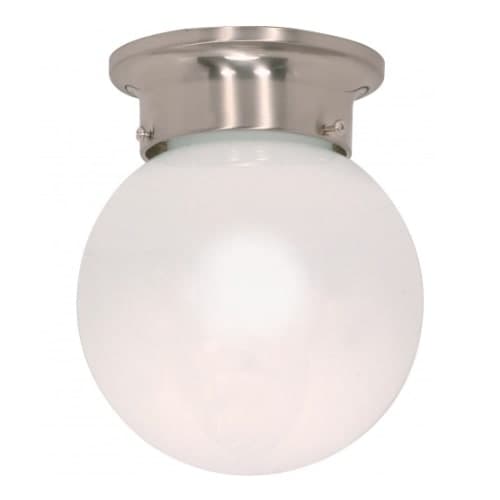 6" Ball Ceiling Light Fixture, Brushed Nickel, White Glass