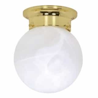 6" Ball Ceiling Light Fixture, Polished Brass, Alabaster Glass