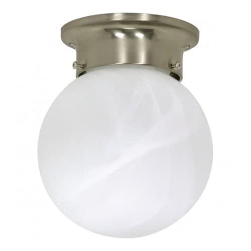 6" Ball Ceiling Light Fixture, Brushed Nickel, Alabaster Glass