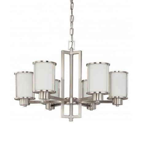 Nuvo 60W 28 in. Odeon Chandelier, White Satin, Brushed Nickel