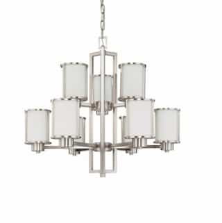 Nuvo 60W 30 in. Odeon Chandelier, White Satin, Brushed Nickel