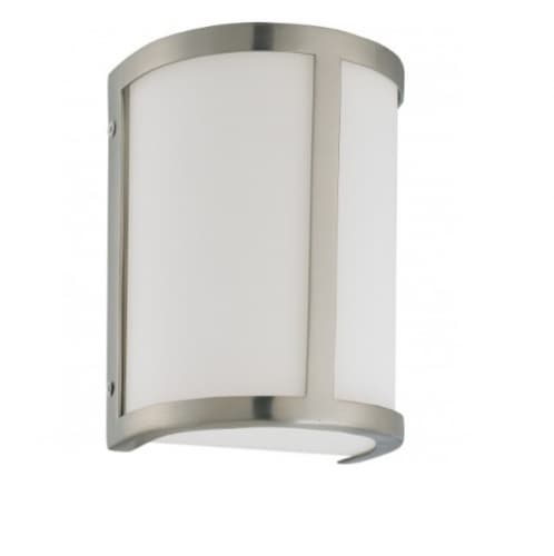 100W 8 in. Odeon Wall Sconce Light, White Satin, Brushed Nickel