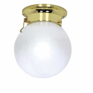 6in Ceiling Light, Pull Chain, 1-Light, Polished Brass