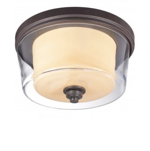 60W Decker Flush Mount, Medium, Clear & Cream, 3-Light, Sudbury Bronze