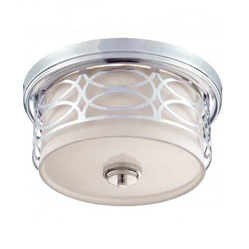 Nuvo Harlow Flush Dome Light Fixture, Gray Fabric Shade