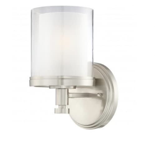 100W Decker Vanity Light, Clear & Frosted, 1-Light, Brushed Nickel