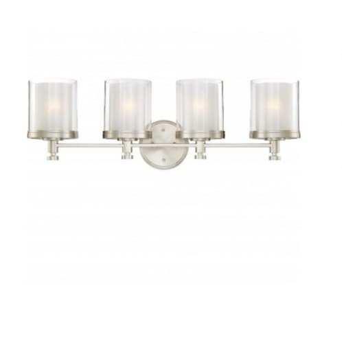 100W Decker Vanity Light, Clear & Frosted, 4-Light, Brushed Nickel