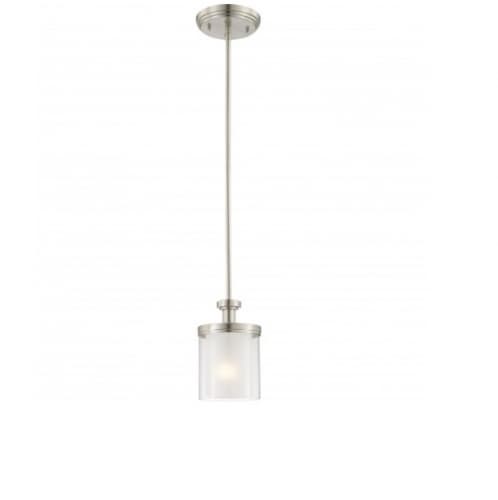 60W Decker Pendant Light, Clear & Frosted, 1-Light, Brushed Nickel
