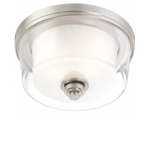 Nuvo 60W Decker Flush Mount, Medium, Clear & Frosted, 2-Light, Brushed Nickel