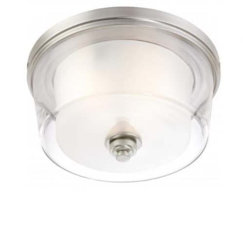 60W Decker Flush Mount, Large, Clear & Frosted, 3-Light, Brushed Nickel