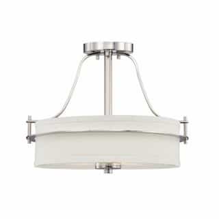 Nuvo Loren Semi-Flush Mount Ceiling Light, Polished Nickel, White Linen Glass
