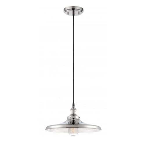 Nuvo 100W Vintage 6.75" Pendant Light Fixture w/ Matching Shade, Polished Nickel