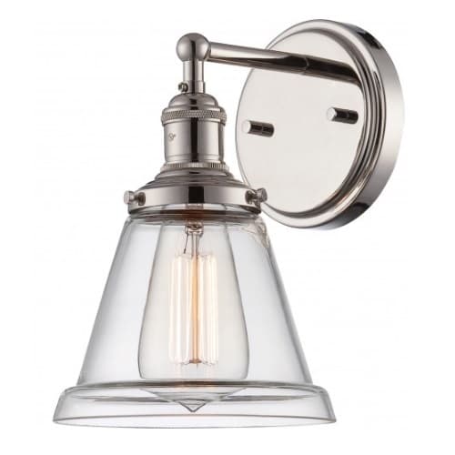 100W Vintage 6.5" Wide Wall Sconce, Clear Glass Shade, Polished Nickel