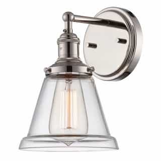 Nuvo 100W Vintage 6.5" Wide Wall Sconce, Clear Glass Shade, Polished Nickel