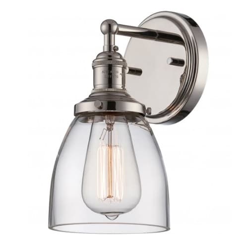 100W Vintage 5.125" Wide Wall Sconce, Clear Glass Shade, Polished Nickel