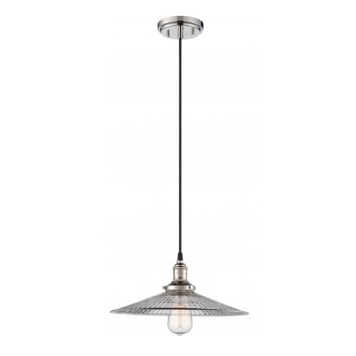 Nuvo 100W Vintage Pendant Light Fixture w/ Ribbed Glass, Polished Nickel