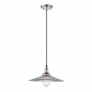100W Vintage Pendant Light Fixture w/ Ribbed Glass, Polished Nickel