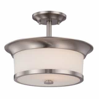 Nuvo Mobili Semi-Flush Mount Ceiling Light, Brushed Nickel, Satin White Glass