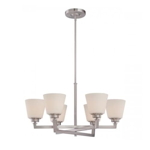 Nuvo Mobili 6-Light Chandelier Fixture, Brushed Nickel, Satin White Glass
