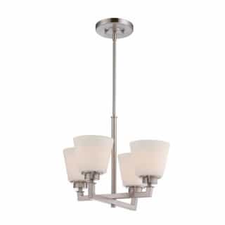 Nuvo Mobili 4-Light Chandelier Fixture, Brushed Nickel, Satin White Glass