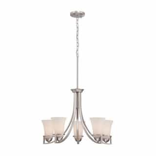 Nuvo Neval 5-Light Chandelier Light Fixture, Brushed Nickel, Satin White Glass