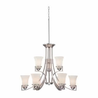 Nuvo Neval 9-Light 2-Tier Chandelier, Brushed Nickel, Satin White Glass