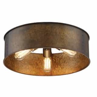 180W, Kettle LED Flush Light Fixture, Vintage Lamp, Weathered Brass Finish