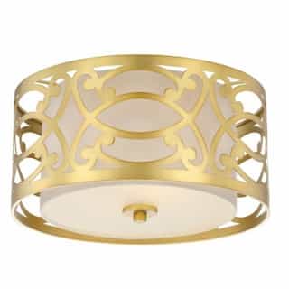 Filigree LED Flush Mount Light, Natural Brass Finish, Beige Linen Shade