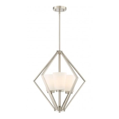 Nome 3-Light Pendant Light Fixture, Brushed Nickel, Frosted Glass