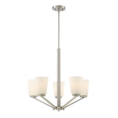 Nome 5-Light Chandelier Light Fixture, Brushed Nickel, Frosted Glass