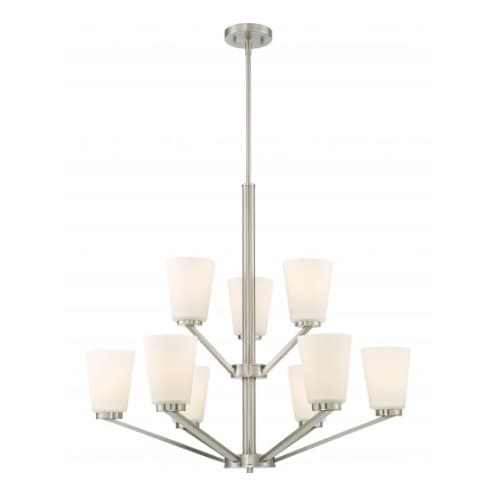 Nome 9-Light Chandelier Light Fixture, Brushed Nickel, Frosted Glass