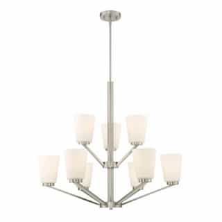 Nome 9-Light Chandelier Light Fixture, Brushed Nickel, Frosted Glass