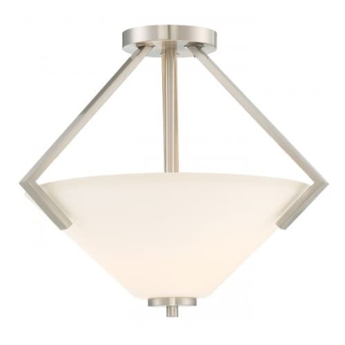 Nome 2-Light Semi-Flush Light Fixture, Brushed Nickel, Frosted Glass