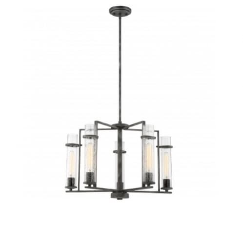Nuvo 60W Donzi Chandelier Light Fixture, Clear Seeded Glass, E26 Base, Iron Black