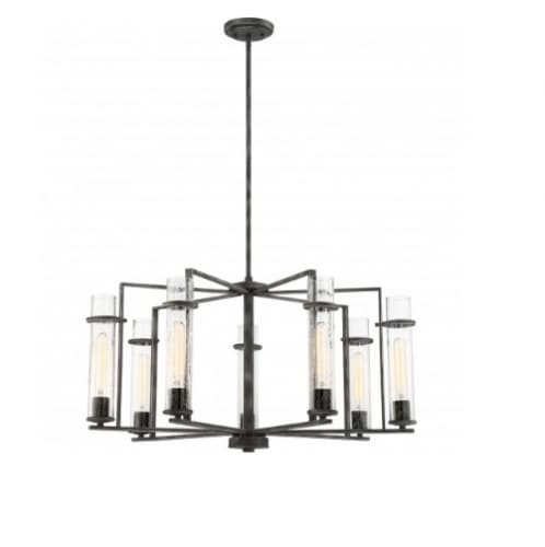 Nuvo 60W Donzi Chandelier Light Fixture, Clear Seeded Glass, Candelabra Base, Iron Black