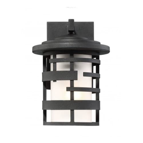 Lansing 10" Lantern Light Fixture, Textured Black, Etched Glass